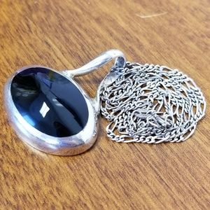 Solid silver black onyx pendant on silver chain